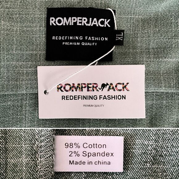 ROMPERJACK Romper Men Green Button Up Short Sleeve Preppy Stretch Cotton XL - Picture 3 of 10